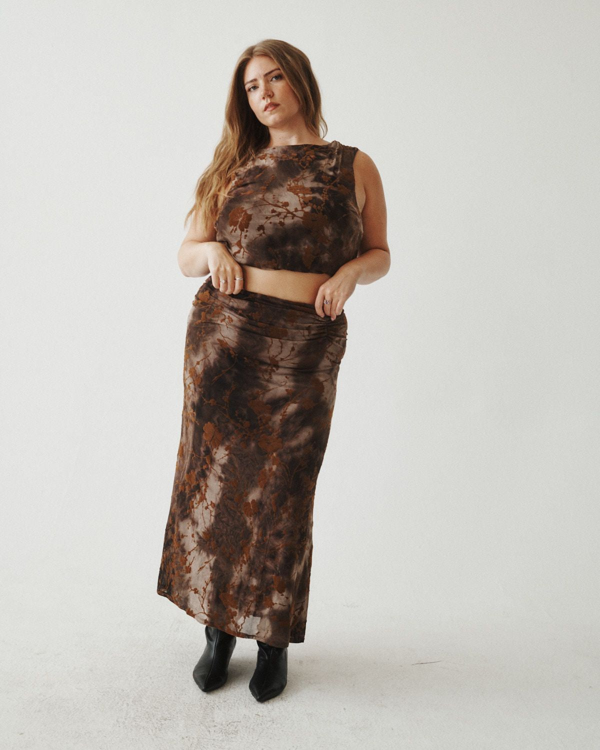 Burnout Mesh Ruched Skirt