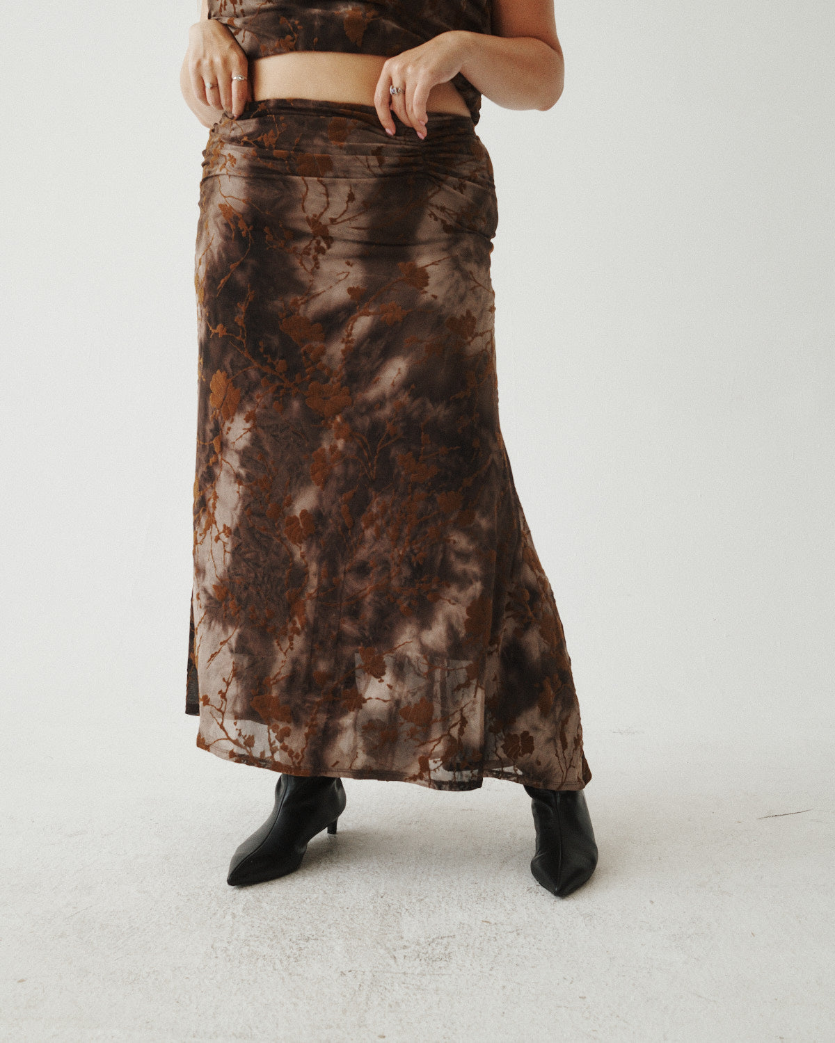 Burnout Mesh Ruched Skirt